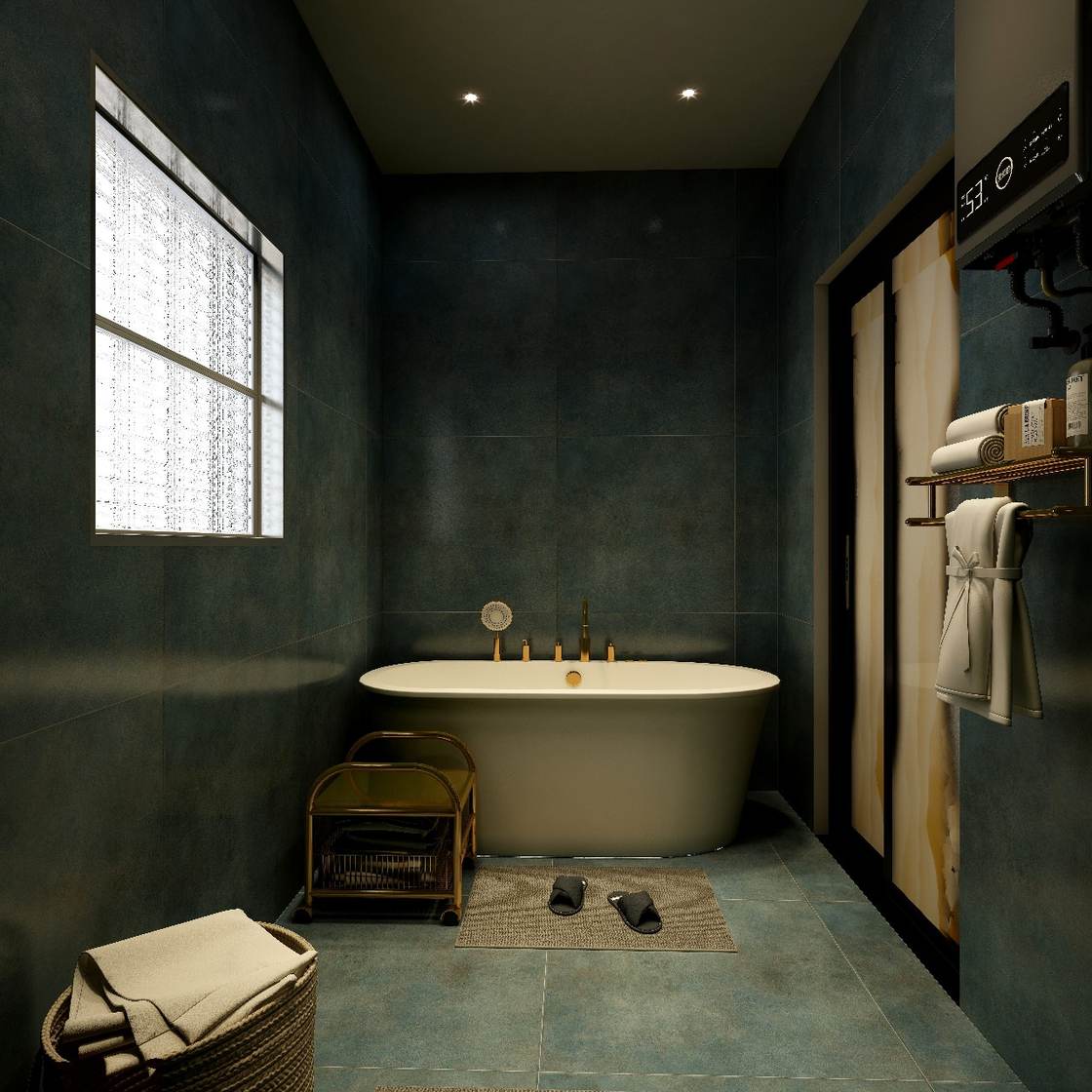 Bathroom design render with freestanding tub