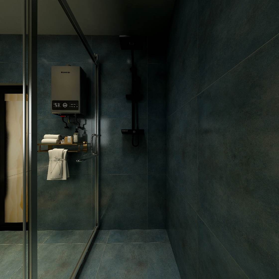 Shower design render with glass enclosure