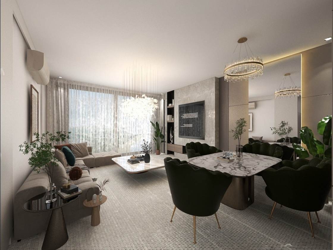 Living and dining area design render